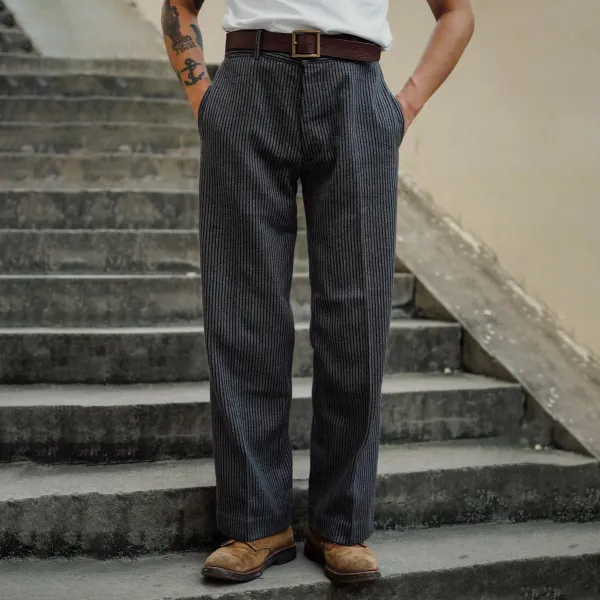 1930s French Tooling Striped Straight Retro Trousers - Godlisting.com 