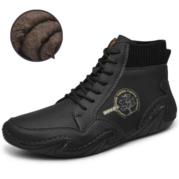 Mens Vintage Lace-up Plush Martin Boots - Sunhopebloom.com 