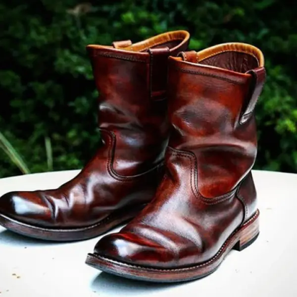 Western Vintage Square Head Soft Leather Boots - Cotosen.com 