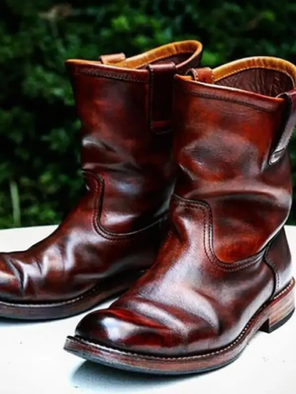 Western Vintage Square Head Soft Leather Boots - Businesuniontrade.com 