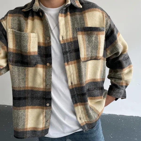 Checked Textured Long Sleeve Shirt/Jacket - Keymimi.com 