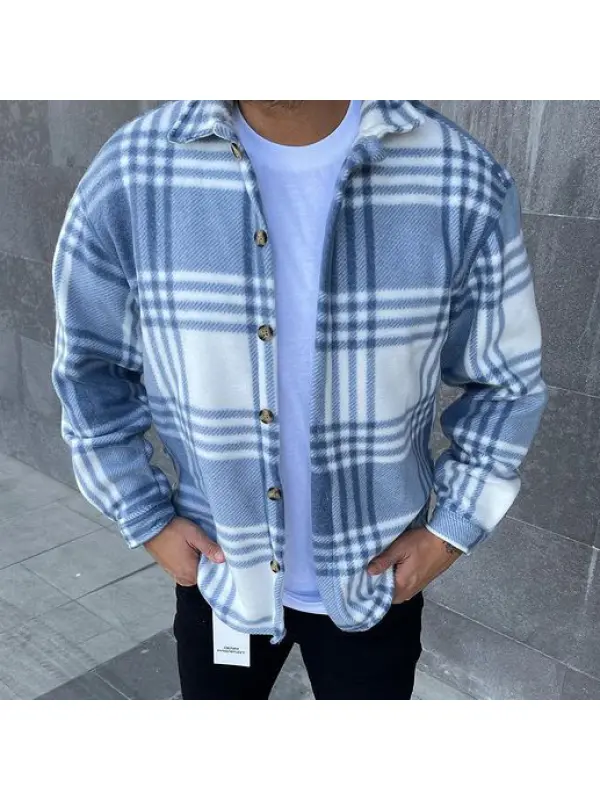 Check Striped Textured Long Sleeve Shirt/Jacket - Ootdmw.com 