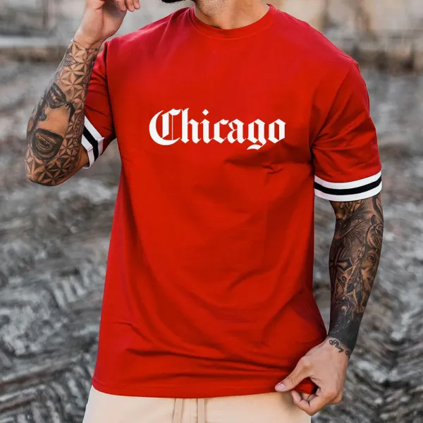 Chicago Print Crew Neck Short Sleeve T-shirt - Keymimi.com 