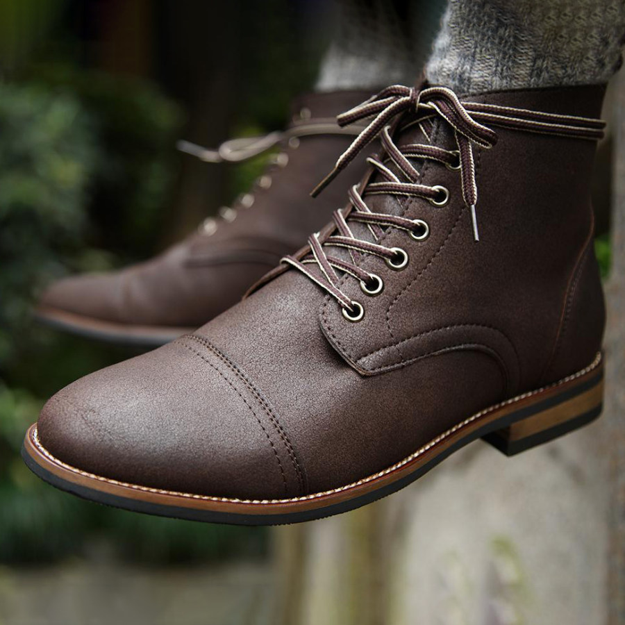 

Men's Front Lace-up Round Toe Biker Boots