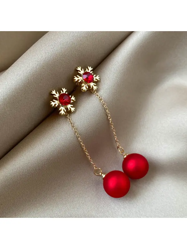 Christmas Snowflake Red Pearl Earrings - Realyiyishop.com 