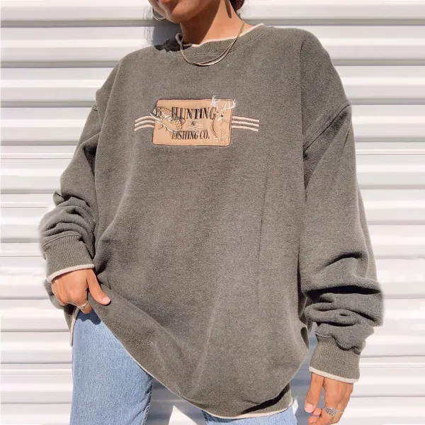 Vintage Print Crew Neck Casual Sweatshirt - Localziv.com 