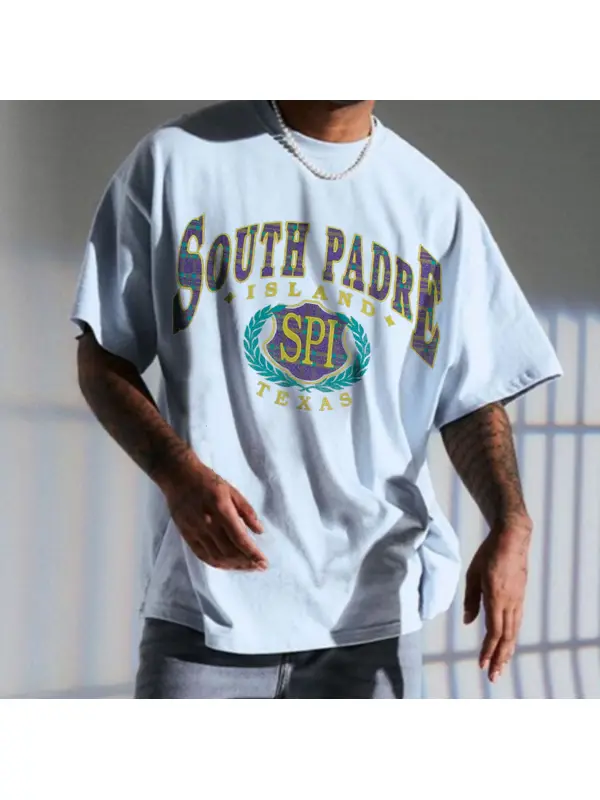 Retro Oversized SOUTH PADRE Men's T-shirt - Ootdmw.com 