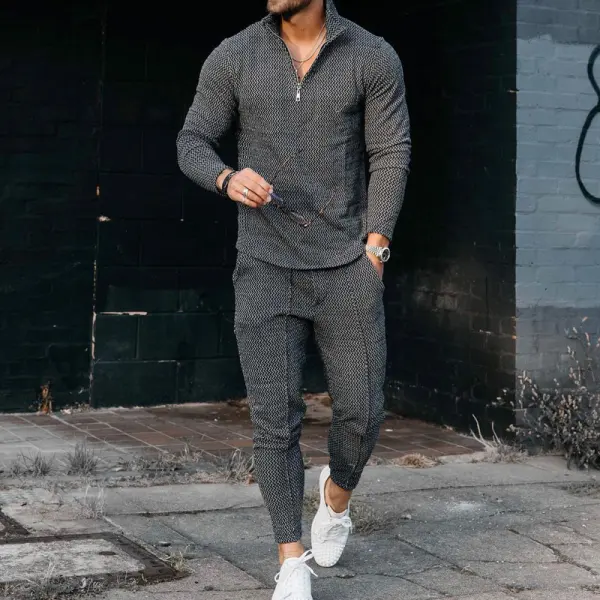 Curve Texture Long-sleeved Polo And Sweatpants Set - Wayrates.com 