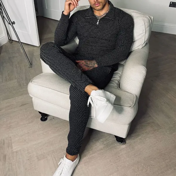 Texture Print Long-sleeved Polo Shirt Tracksuit - Fineesa.chimpone.com 