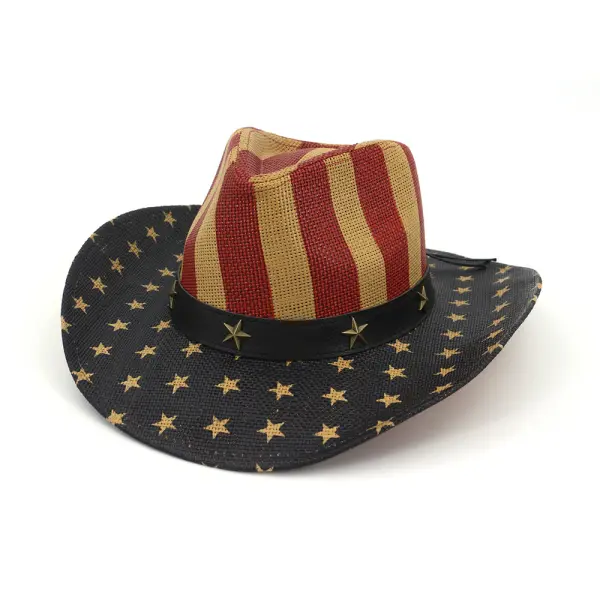 American Flag Vintage Western Cowboy Straw Hat - Wayrates.com 