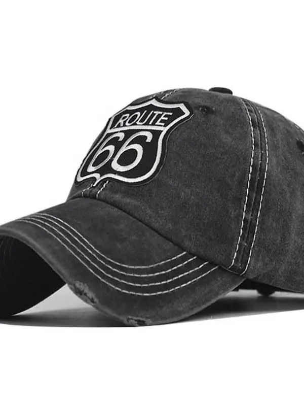 Route 66 Letter Embroidered Washed Baseball Cap - Menbarn.com 