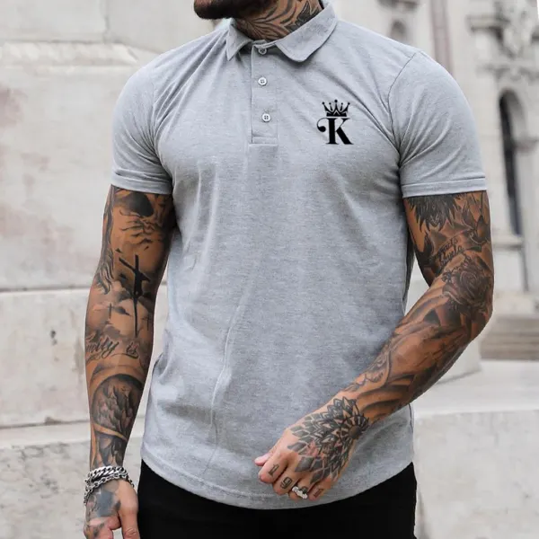 Men's Casual King Pattern Print Short Sleeve Polo Shirt - Craftshock.com 