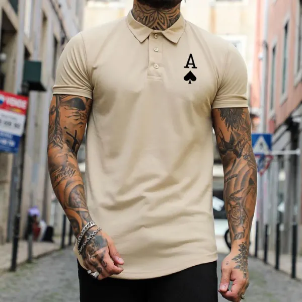 Men's Casual Ace Of Spades Print Slim Fit Short Sleeve Polo Shirt - Menilyshop.com 