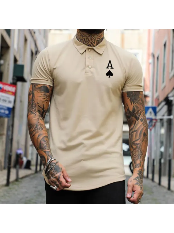 Men's Casual Ace Of Spades Print Slim Fit Short Sleeve Polo Shirt - Cominbuy.com 