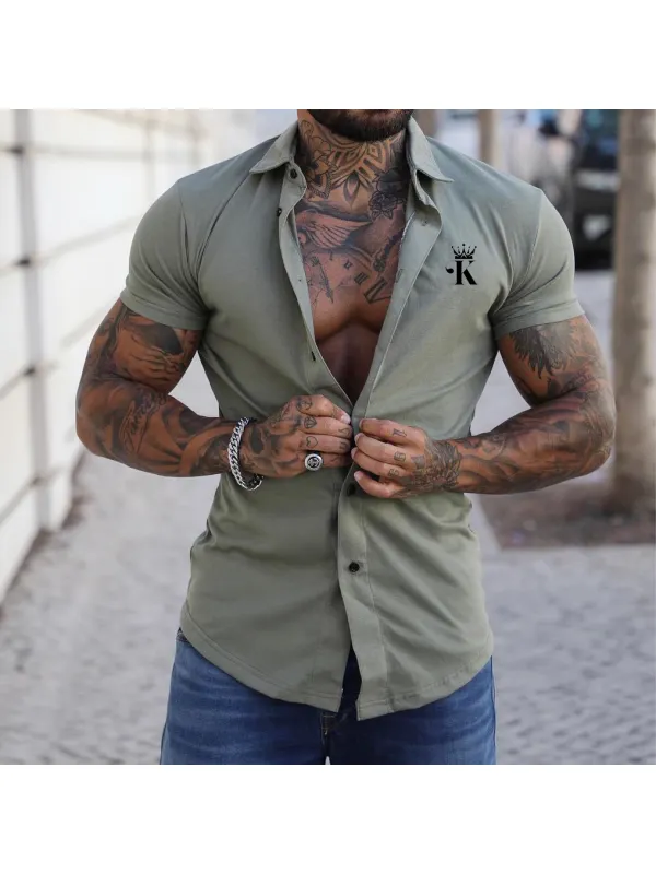 Men's Fashion King Print Casual Slim Short Sleeve Shirt - Machoup.com 