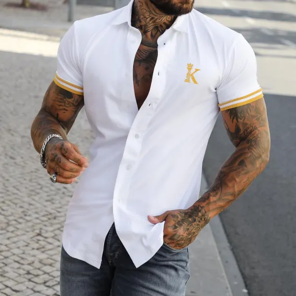 Men's Fashion Crown K Print Color Matching Casual Slim Short Sleeve Shirt Only $30.89 - Wayrates.com 