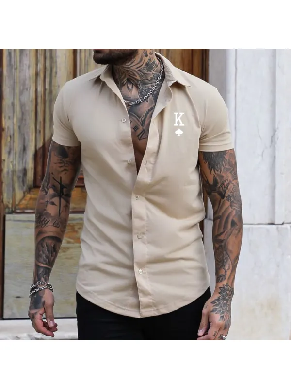 Men's Fashion Poker K Print Casual Slim Short Sleeve Shirt - Realyiyi.com 