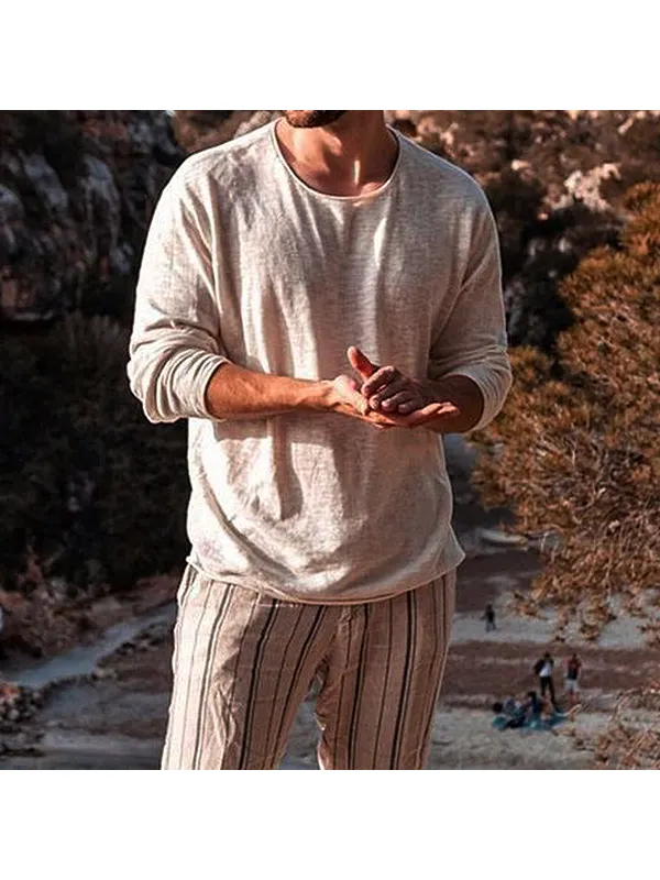 Men's Simple Cotton Breathable Long Sleeve T-Shirt - Anrider.com 