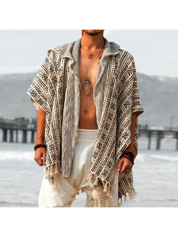 Men's Linen Hooded Cloak - Spiretime.com 