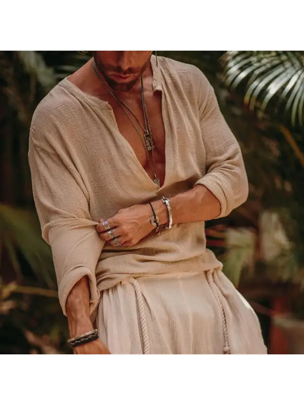 Mens Linen Minimalist Holiday Plain Shirt - Anrider.com 