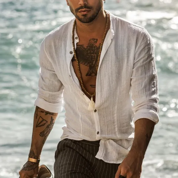 Men's Cotton And Linen Beach Casual Shirt - Keymimi.com 