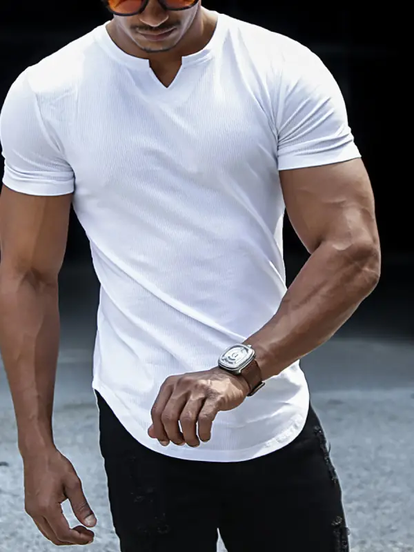 Men's V-Neck Slim Fit Basic T-Shirt - Sunshinenice.com 