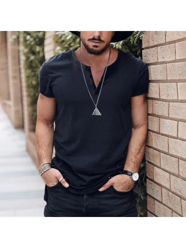Men's Solid Color V-neck Casual Breathable T-Shirt - Realyiyi.com 