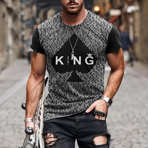 Men's Retro Casual Top I Am The King Print Short Sleeve T-shirt - Ootdyouth.com 