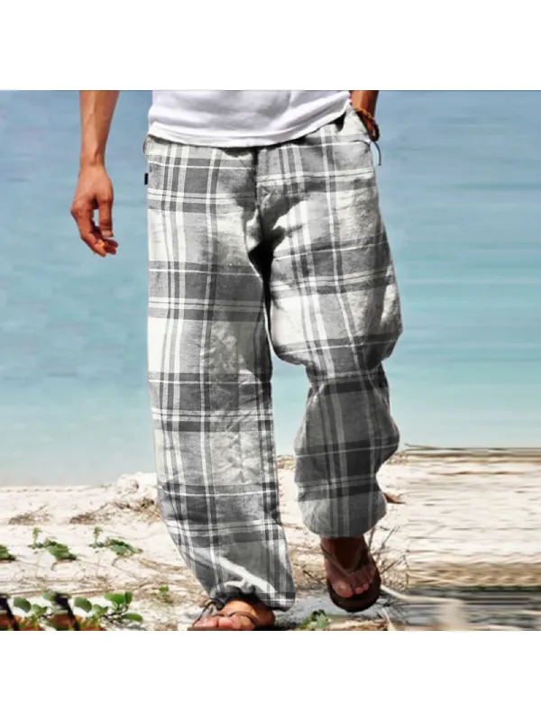 Men's Classic Plaid Print Double Pocket Stretch Loose Pants - Anrider.com 