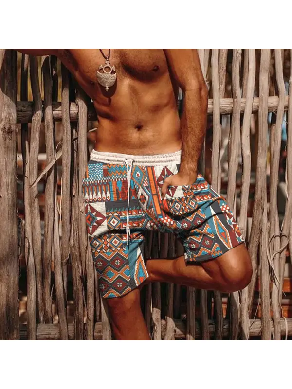 Men's Simple Holiday Colorful Vertical Print Shorts - Ootdmw.com 