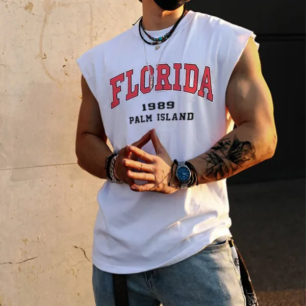 Retro Men's Florida Print Tank Top Oversized Sleeveless T-shirt - Keymimi.com 