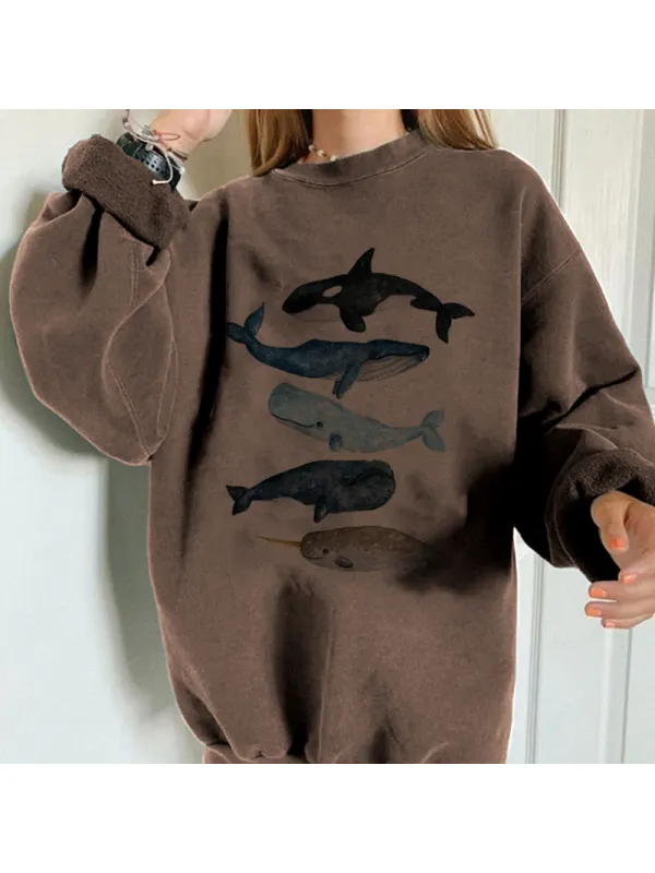 Retro Surf Marine Life Printed Casual Sweatshirt - Ootdmw.com 