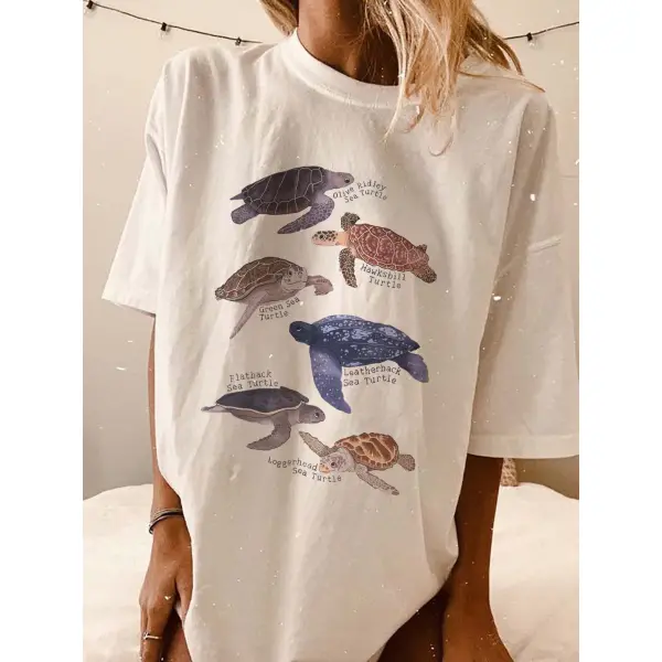 Women's Sea Turtle Marine Life Print Loose T-Shirt - Spiretime.com 