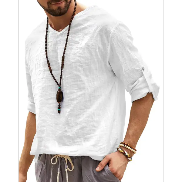 Men's Summer V-Neck Linen Casual Shirt Only $32.89 - Wayrates.com 
