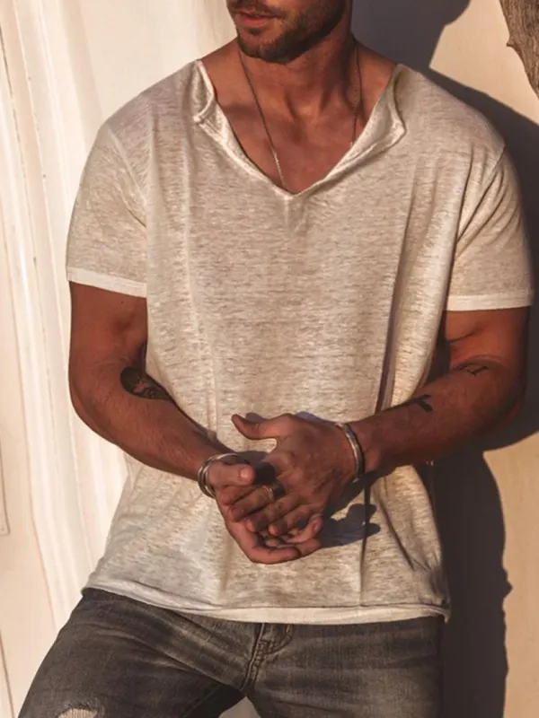 Men's Casual V-Neck Cotton T-Shirt - Sunshinetip.com 