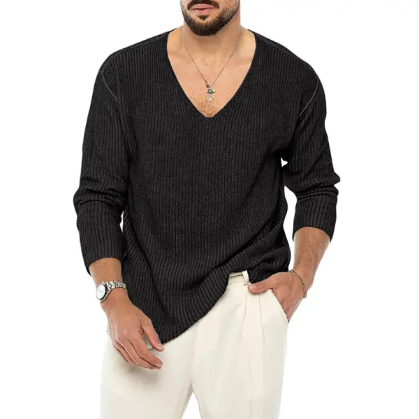 Men's Solid Color Long Sleeve Fashion Knit Sweater - Keymimi.com 