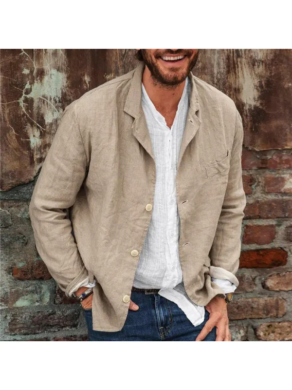 Men's Trend Casual Loose Cotton And Linen Long-sleeved Cardigan Suit Jacket - Ootdmw.com 