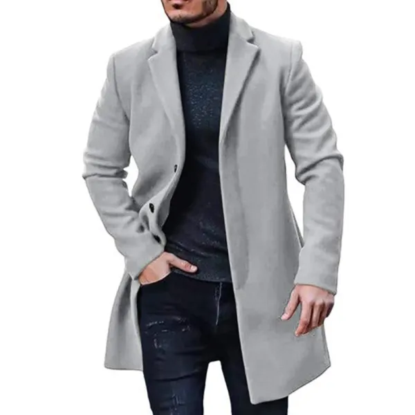 Men's Fashion Solid Color Basic Jacket Mid Wool Coat - Keymimi.com 