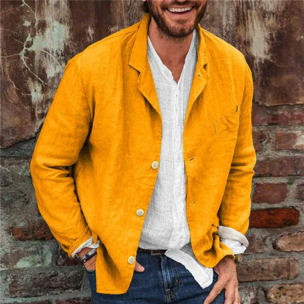 Q010 Europe And The United States 2021 Spring And Summer New Men's Trend Casual Loose Cotton And Linen Long-sleeved Cardigan Suit Jacket - Keymimi.com 