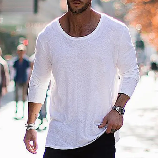 Men's Breathable Plain Basic Long Sleeve Top - Ootdyouth.com 