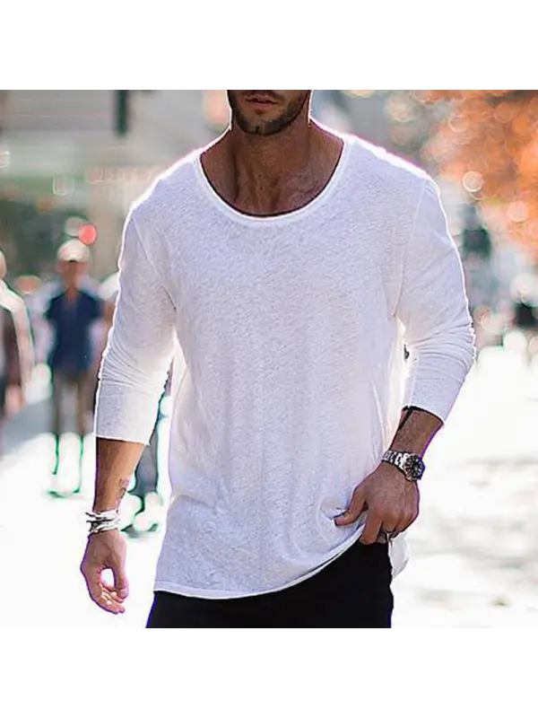 Men's Breathable Plain Basic Long Sleeve Top - Ootdmw.com 