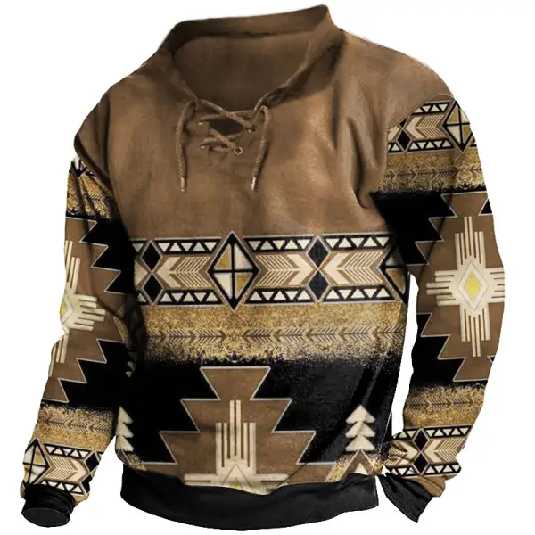 Men's Vintage Ethnic Print Lace Up Stand Collar Sweatshirt Only $20.89 - Wayrates.com 
