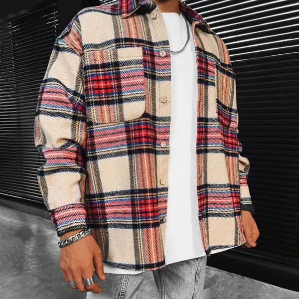Men's Geometric Lattice Textured Pattern Long-sleeved Shirt/jacket - Nikiluwa.com 