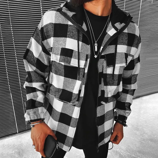 Men's Geometric Lattice Textured Pattern Long-sleeved Shirt/jacket - Faciway.com 