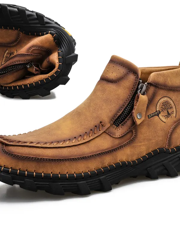 Men's Genuine Leather Vintage Zipper Casual Business Office Soft Walking Boots - Pragmaace.com 