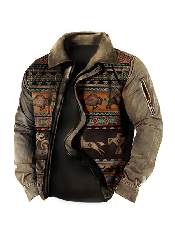 Men's Outdoor Ethnic Pattern Zipper Tactical Shirt Jacket - Viewbena.com 