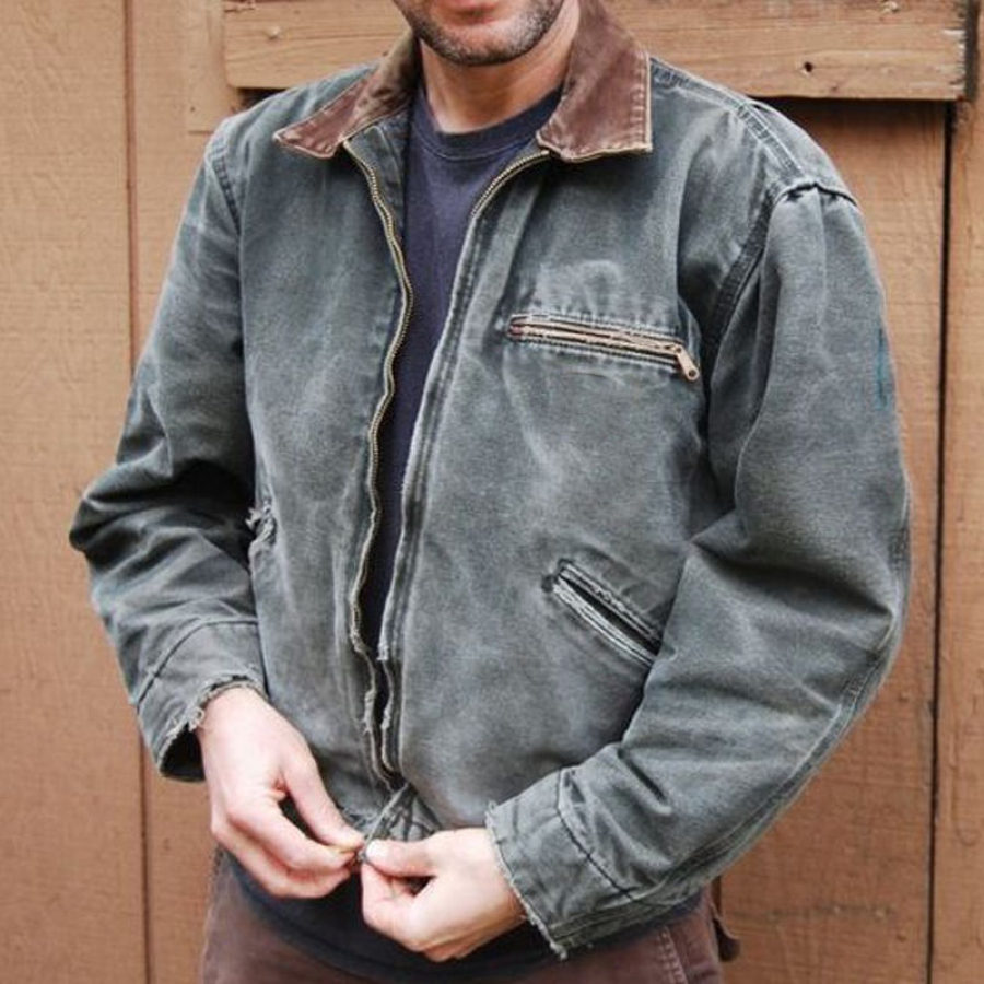 

Mens Vintage Denim Fleece Jacket Coat