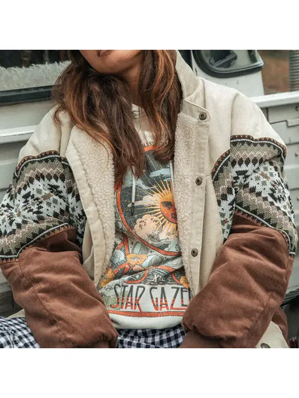 Women Vintage Aztec Winter Polar Fleece Jacket - Anrider.com 