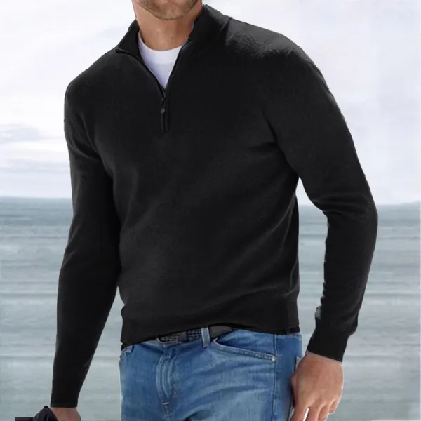 Men's Half Open Collar Zip Slim Base Layer Pullover Sweater - Nicheten.com 