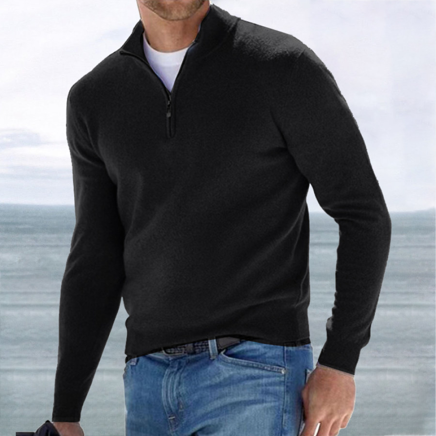 

Men's Half Open Collar Zip Slim Base Layer Pullover Sweater